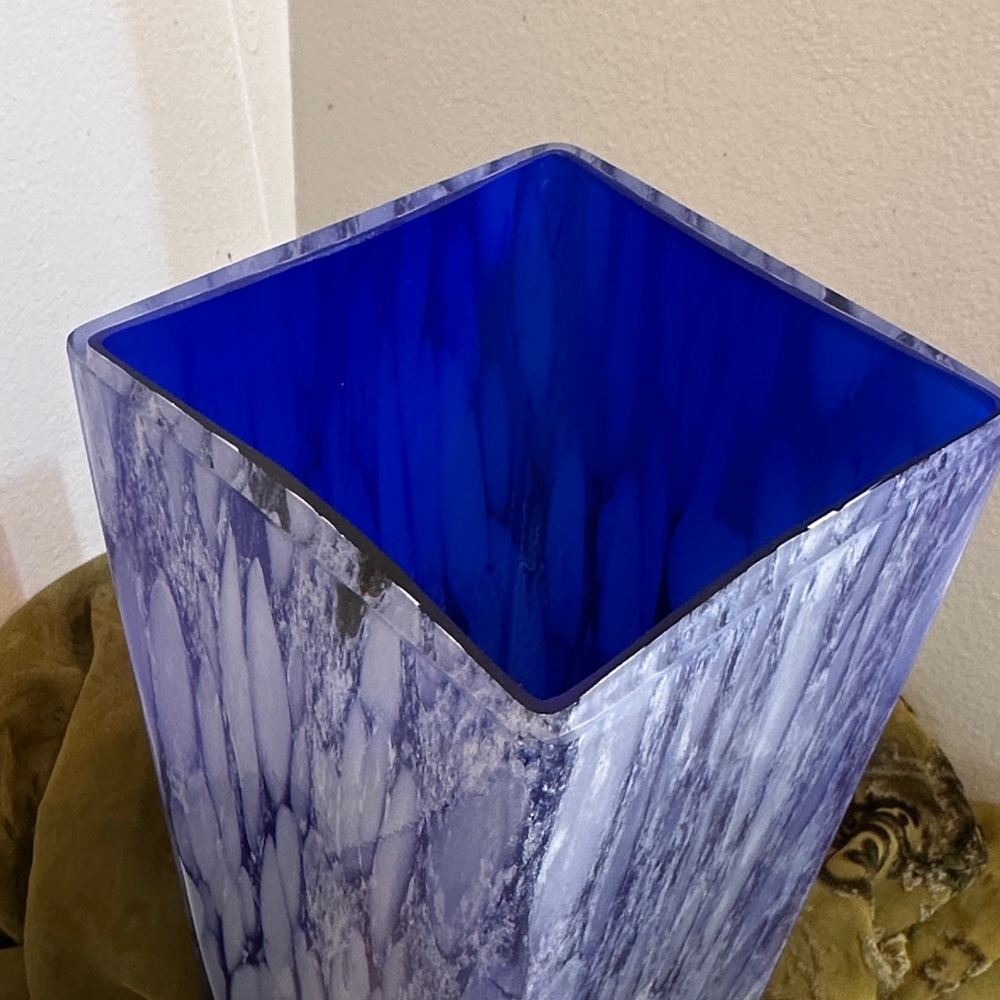 Vintage Blue and White Hand Blown Glass Vase - Picture 8 of 8